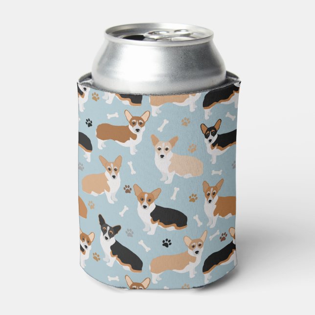 Corgi Dog Paws and Bones Can Cooler (Can Front)