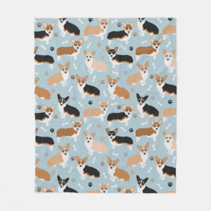 Corgi Dog Paws and Bones Fleece Blanket