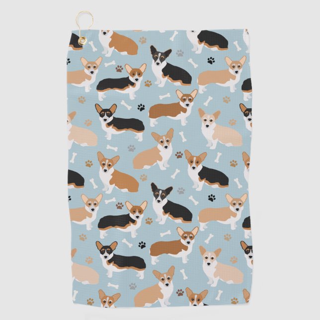 Corgi Dog Paws and Bones Golf Towel (Front)