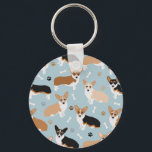 Corgi Dog Paws and Bones Key Ring<br><div class="desc">Cute Corgi dogs with fawn,  red and tri coat colours with paw prints and dog bones pattern.</div>