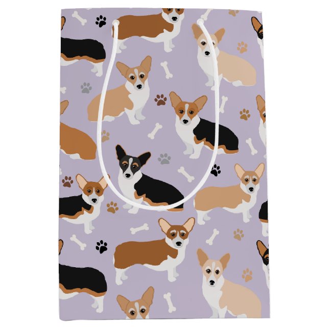 Corgi Dog Paws and Bones Medium Gift Bag (Front)