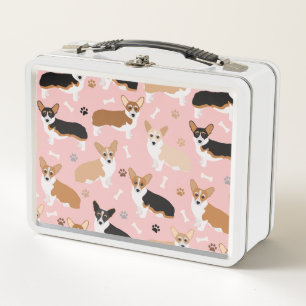 Corgi Dog Paws and Bones Metal Lunch Box