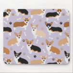 Corgi Dog Paws and Bones Mouse Pad<br><div class="desc">Cute Corgi dogs with fawn,  red and tri coat colours with paw prints and dog bones pattern.</div>