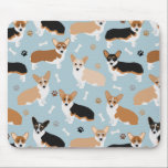 Corgi Dog Paws and Bones Mouse Pad<br><div class="desc">Cute Corgi dogs with fawn,  red and tri coat colours with paw prints and dog bones pattern.</div>