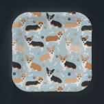 Corgi Dog Paws and Bones Paper Plate<br><div class="desc">Cute Corgi dogs with fawn,  red and tri coat colours with paw prints and dog bones pattern.</div>