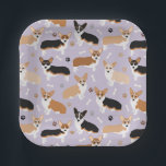 Corgi Dog Paws and Bones Paper Plates<br><div class="desc">Cute Corgi dogs with fawn,  red and tri coat colours with paw prints and dog bones pattern.</div>