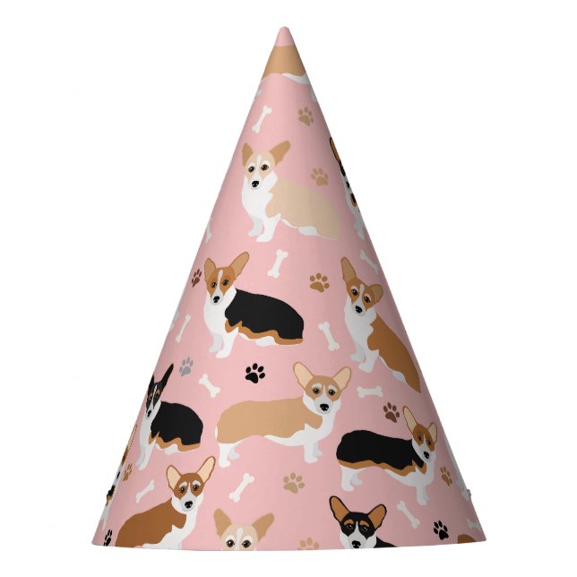 Corgi Dog Paws and Bones Party Hat (Front)