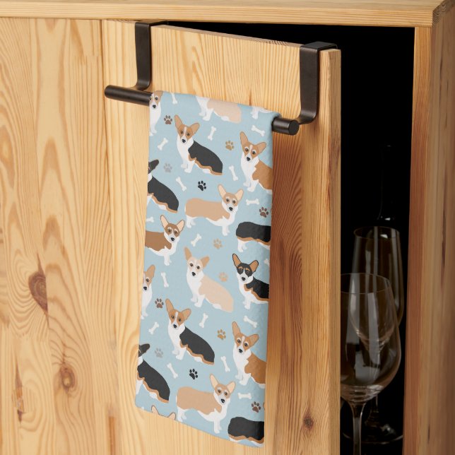 Corgi Dog Paws and Bones Tea Towel (Thirds Fold)