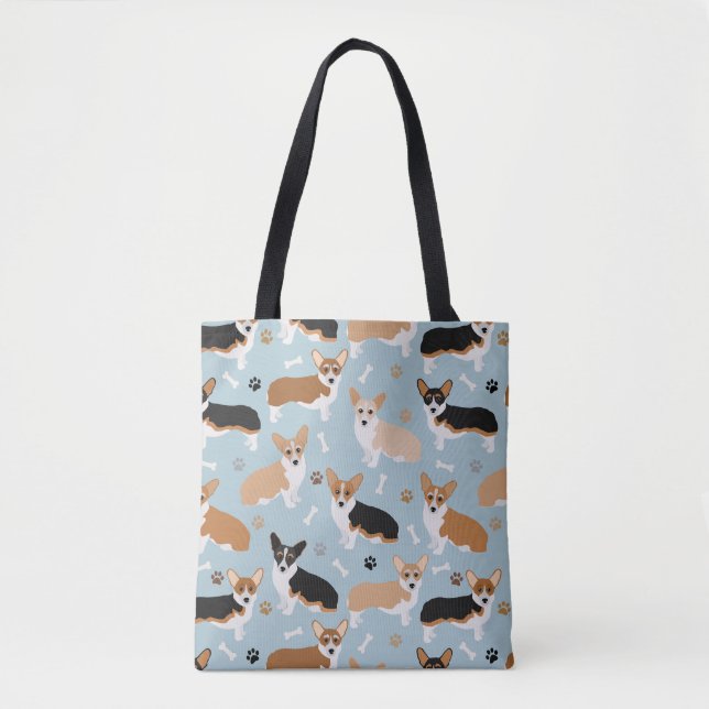 Corgi Dog Paws and Bones Tote Bag (Front)
