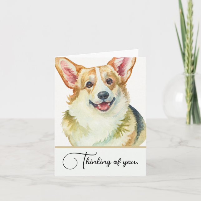 Corgi Dog Personalised Thinking Of You Note Card (Front)