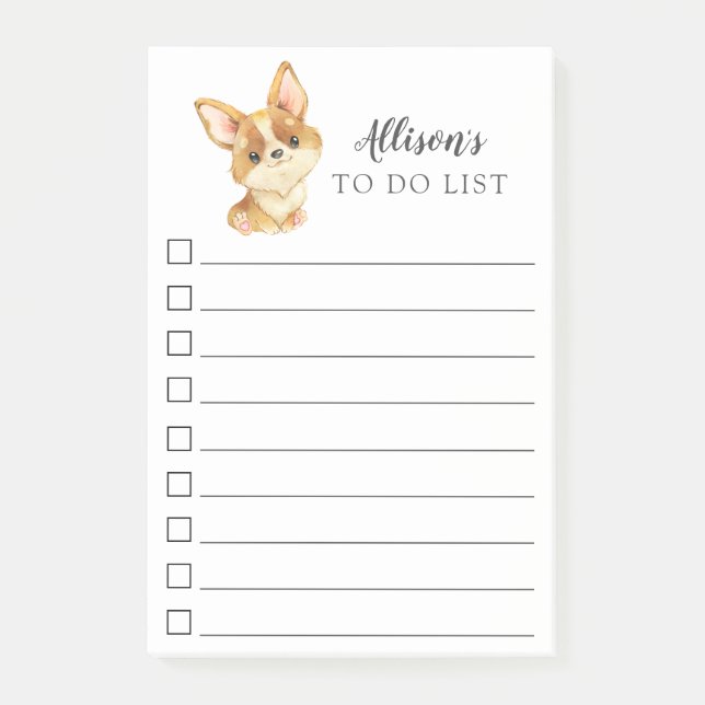Corgi Dog Personalized To Do List Post-it Notes (Front)