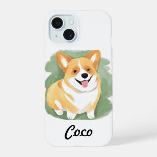 Corgi Dog Pet Custom Name Cute Watercolor iPhone 15 Case