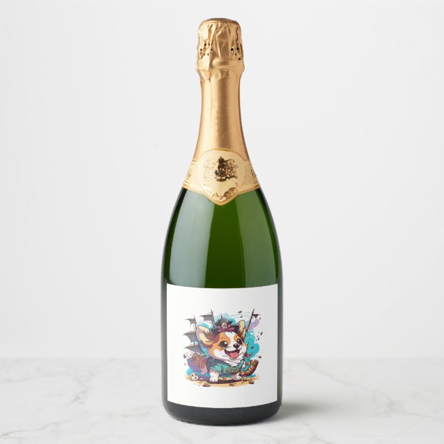 Corgi Dog Pirate Sparkling Wine Label (Front)