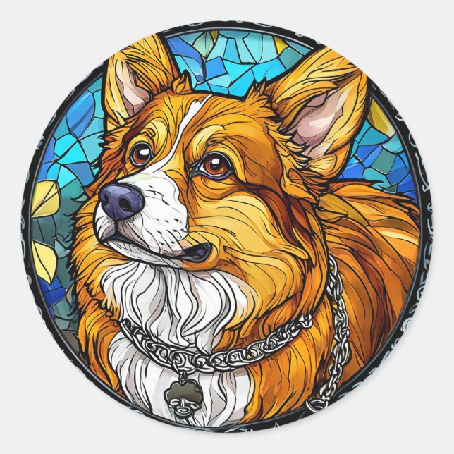 Corgi Dog Portrait Classic Round Sticker (Front)