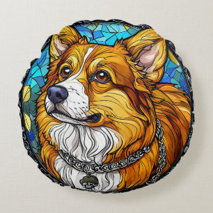 Corgi Dog Portrait Round Cushion