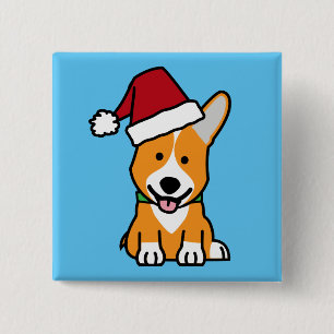 Corgi dog puppy Pembroke Welsh Christmas Santa hat 15 Cm Square Badge