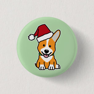 Corgi dog puppy Pembroke Welsh Christmas Santa hat 3 Cm Round Badge