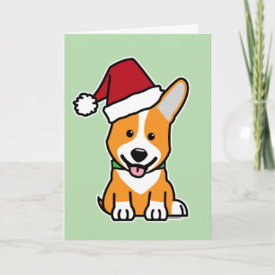 Corgi dog puppy Pembroke Welsh Christmas Santa hat Card