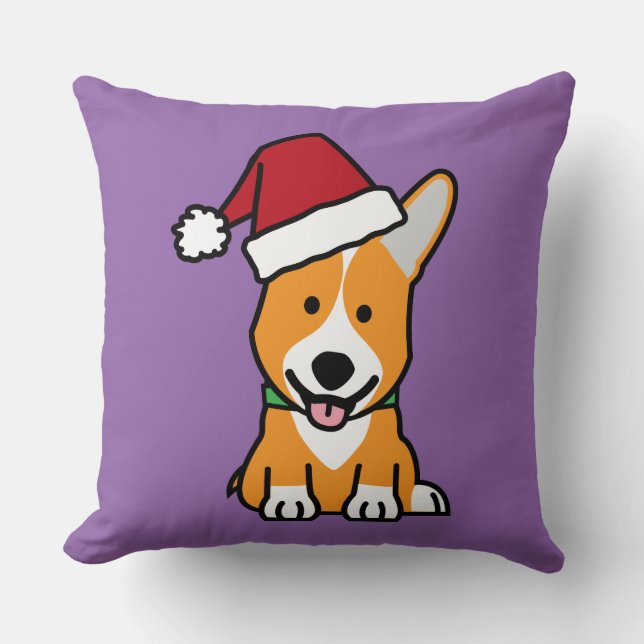 Corgi dog puppy Pembroke Welsh Christmas Santa hat Cushion (Front)