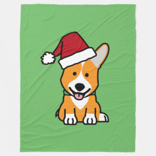 Corgi dog puppy Pembroke Welsh Christmas Santa hat Fleece Blanket