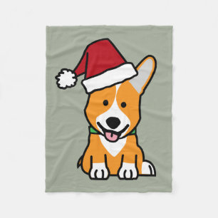 Corgi dog puppy Pembroke Welsh Christmas Santa hat Fleece Blanket