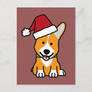 Corgi dog puppy Pembroke Welsh Christmas Santa hat Holiday Postcard
