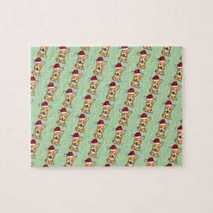 Corgi dog puppy Pembroke Welsh Christmas Santa hat Jigsaw Puzzle