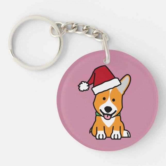 Corgi dog puppy Pembroke Welsh Christmas Santa hat Key Ring (Front)