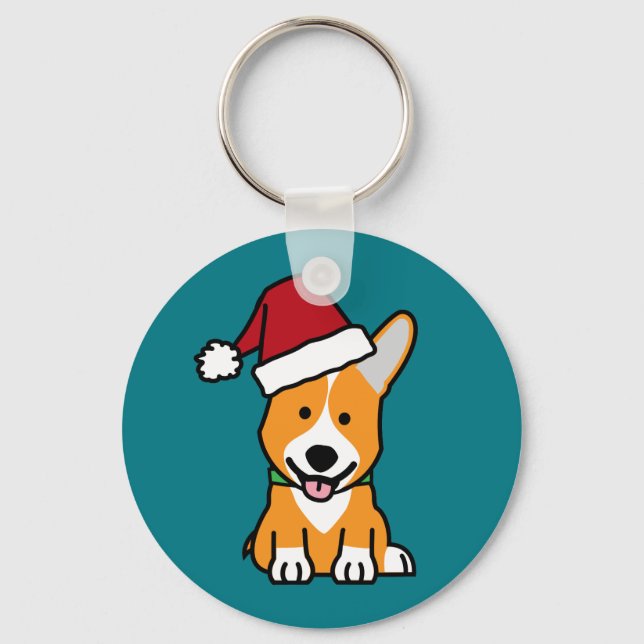 Corgi dog puppy Pembroke Welsh Christmas Santa hat Key Ring (Front)