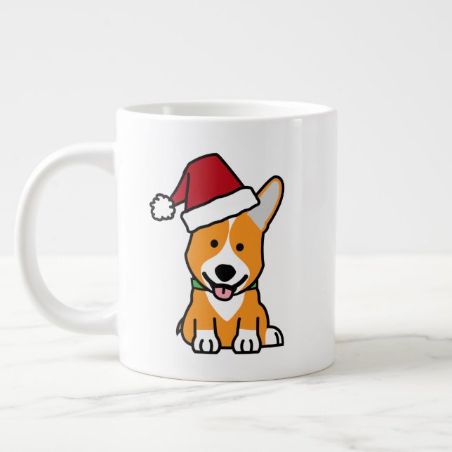 Corgi dog puppy Pembroke Welsh Christmas Santa hat Large Coffee Mug (Left)