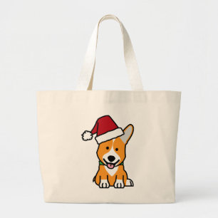 Corgi dog puppy Pembroke Welsh Christmas Santa hat Large Tote Bag