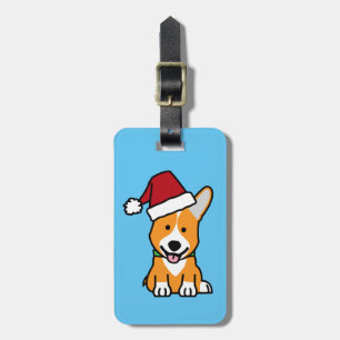 Corgi dog puppy Pembroke Welsh Christmas Santa hat Luggage Tag