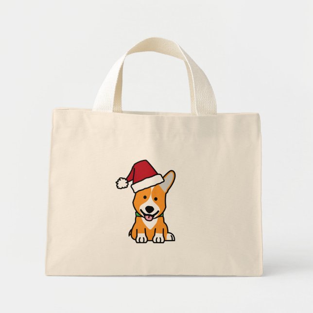 Corgi dog puppy Pembroke Welsh Christmas Santa hat Mini Tote Bag (Front)