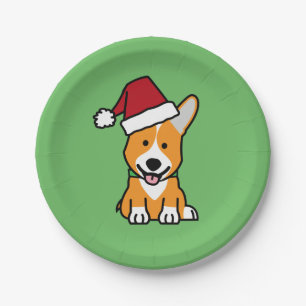 Corgi dog puppy Pembroke Welsh Christmas Santa hat Paper Plate