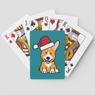 Corgi dog puppy Pembroke Welsh Christmas Santa hat Playing Cards