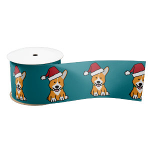 Corgi dog puppy Pembroke Welsh Christmas Santa hat Satin Ribbon