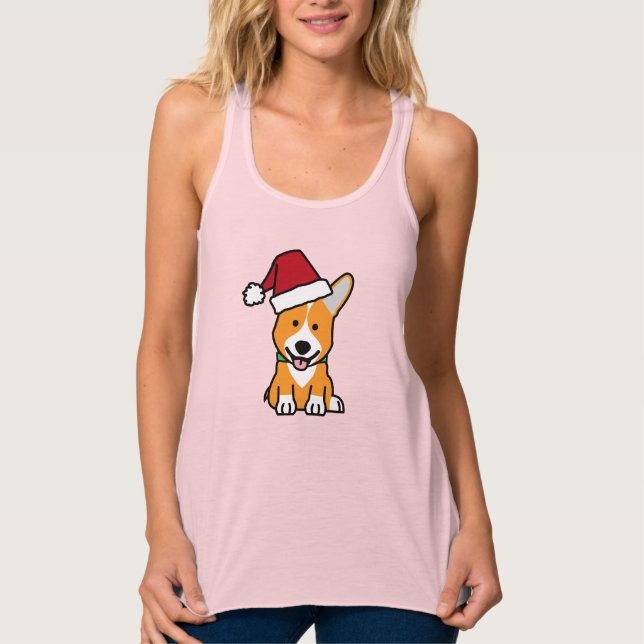 Corgi dog puppy Pembroke Welsh Christmas Santa hat Singlet (Front)
