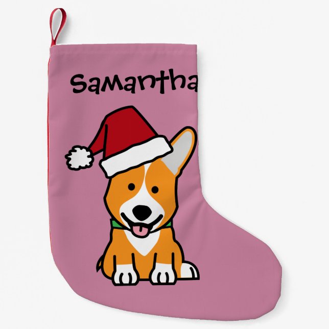 Corgi dog puppy Pembroke Welsh Christmas Santa hat Small Christmas Stocking (Front)