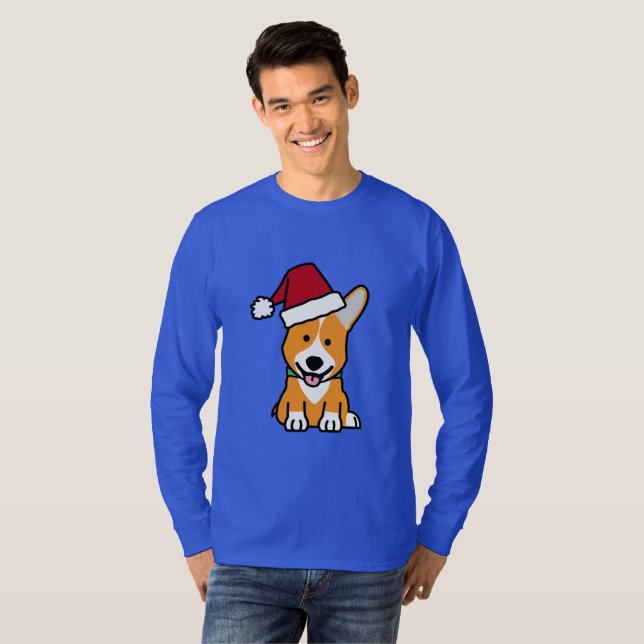 Corgi dog puppy Pembroke Welsh Christmas Santa hat T-Shirt (Front Full)