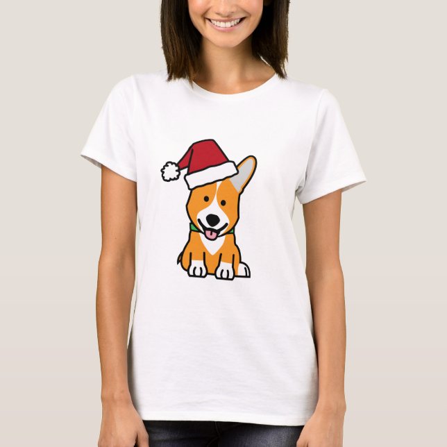 Corgi dog puppy Pembroke Welsh Christmas Santa hat T-Shirt (Front)