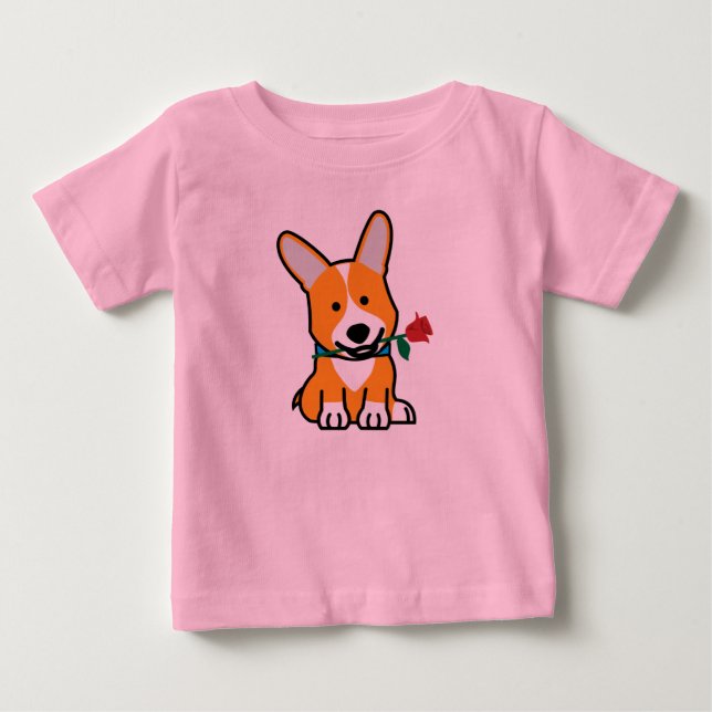 Corgi dog puppy Pembroke Welsh Valentine Rose Baby T-Shirt (Front)