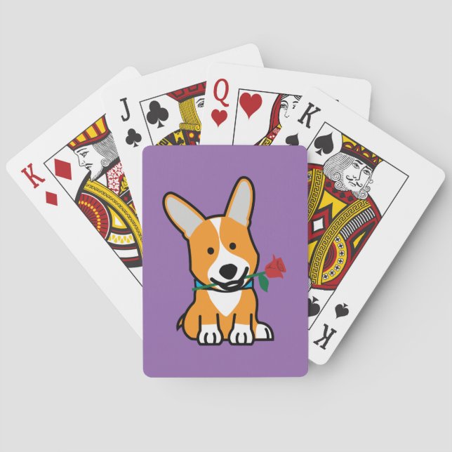 Corgi dog puppy Pembroke Welsh Valentine Rose Playing Cards (Back)