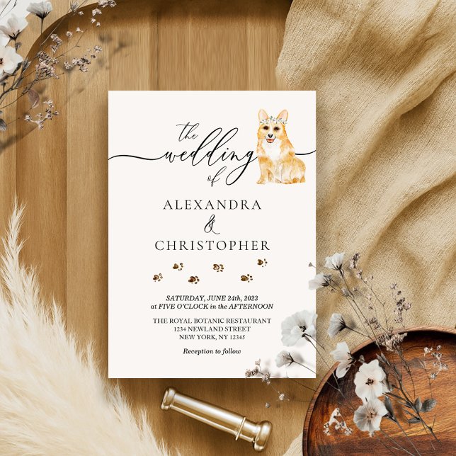Corgi dog puppy Wedding Calligraphy Invitation (Creator Uploaded)