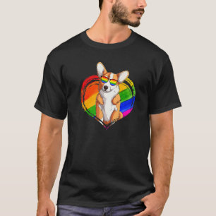 Corgi Dog Rainbow Heart Pet Gay Pride Lgbt T-Shirt