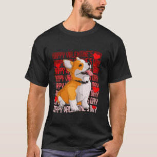 Corgi Dog Red Hearts Happy Valentines Day Boy Girl T-Shirt