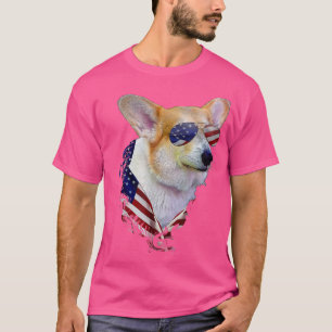 Corgi Dog Retro American USA Flag 4 July Pop Art C T-Shirt