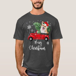 Corgi Dog Ride Red Truck Christmas Pajama T-Shirt