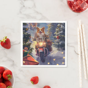 Corgi Dog Riding Motorcycle Christmas Napkin