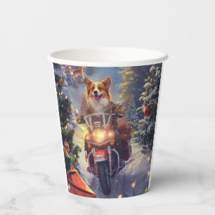 Corgi Dog Riding Motorcycle Christmas Paper Cups