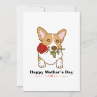 Corgi Dog Rose Biting Rose in Mouth Mother's Day